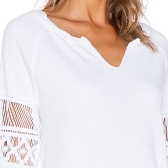 Pam & Gela Hi-Low Lace Long Sleeve Sweatshirt White XS - Picture 4 of 10
